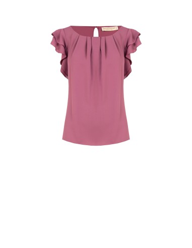 Blusa fluida em cetim mate com mangas com folhos Rinascimento