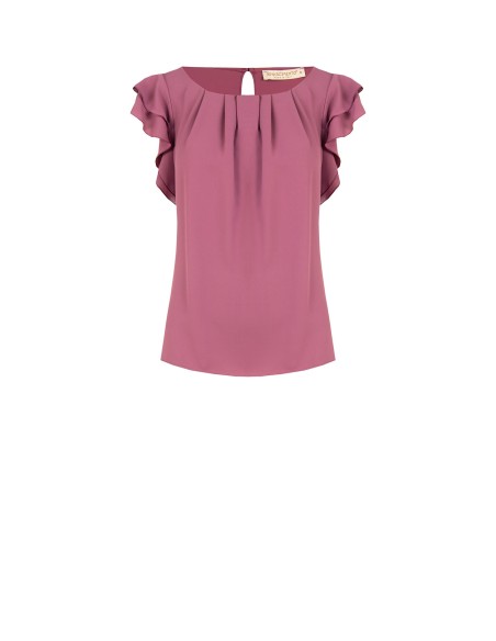 Blusa fluida em cetim mate com mangas com folhos Rinascimento