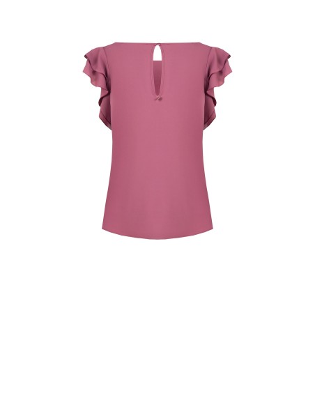 Blusa fluida em cetim mate com mangas com folhos Rinascimento