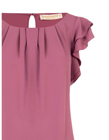 Blusa fluida em cetim mate com mangas com folhos Rinascimento