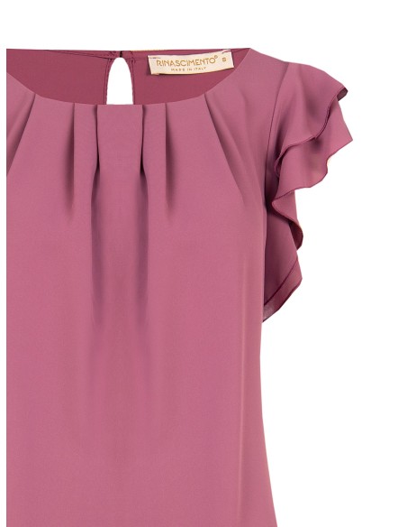 Blusa fluida em cetim mate com mangas com folhos Rinascimento