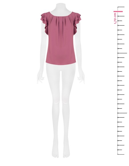 Blusa fluida em cetim mate com mangas com folhos Rinascimento