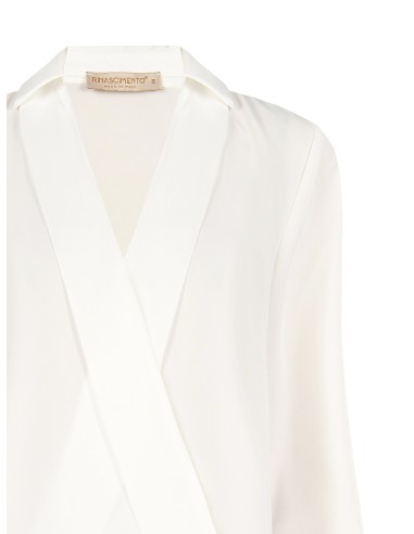 Blusa fluida de cetim com decote em V e gola Rinascimento