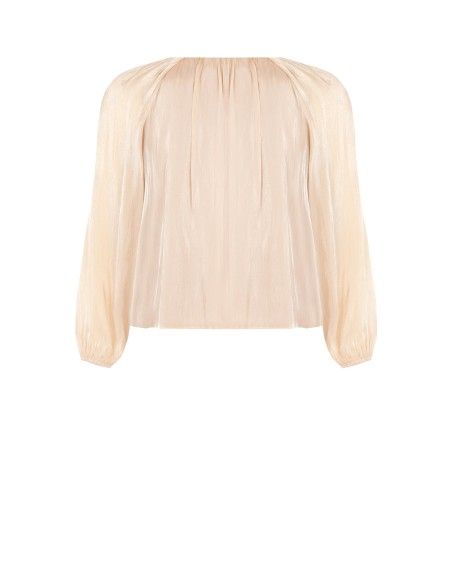 Blusa Curvy fluida em cetim laminado com cut-out e detalhe de joia Rinascimento Curvy