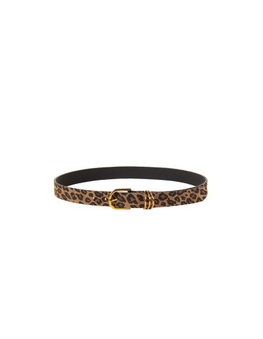 Cinto fino em pele genuína com padrão de leopardo Rinascimento