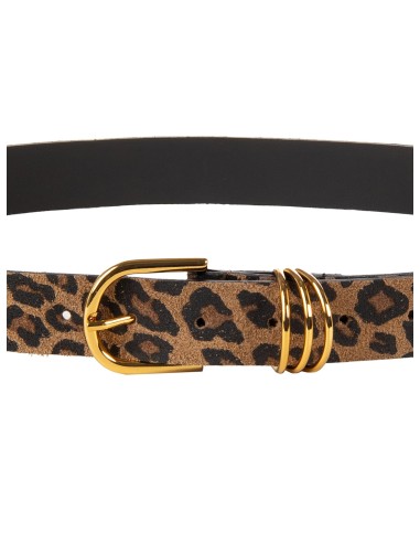 Cinto fino em pele genuína com padrão de leopardo Rinascimento