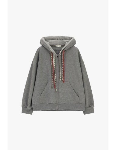 Sweatshirt com capuz e fecho de correr, cordões entrançados Dixie