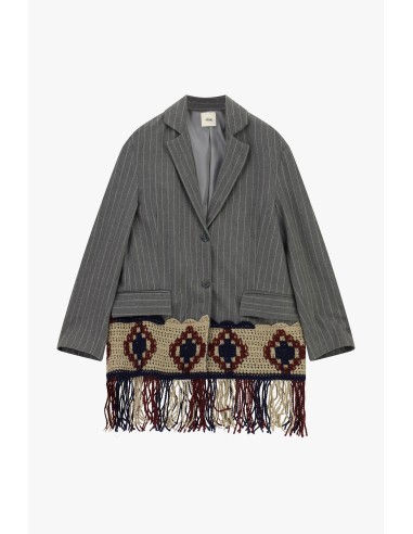 Blazer às riscas com aplicações de croché e franjas Dixie
