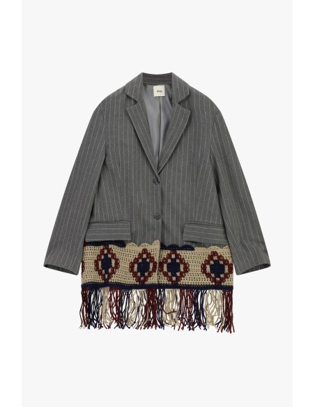 Blazer às riscas com aplicações de croché e franjas Dixie