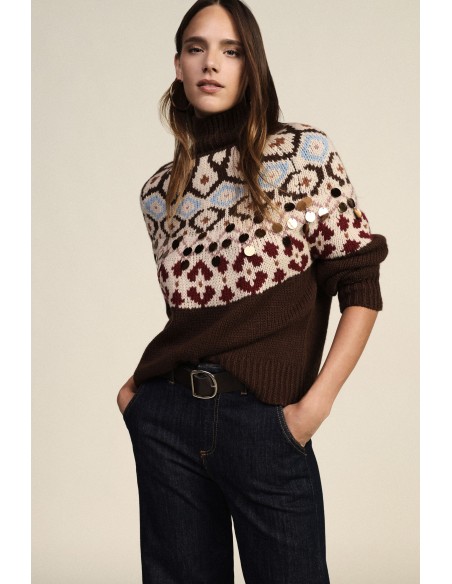 Camisola de gola redonda em jacquard com aplicações metálicas Dixie