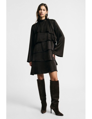 Vestido curto com mangas compridas e folhos Please