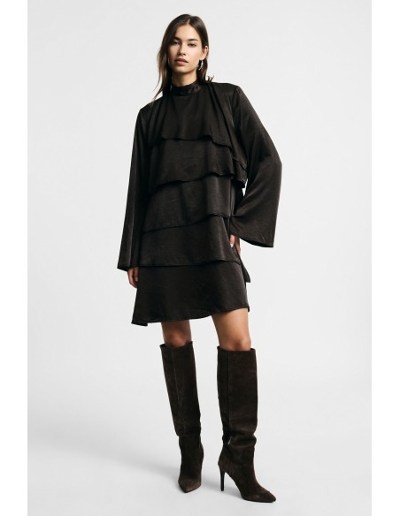 Vestido curto com mangas compridas e folhos Please