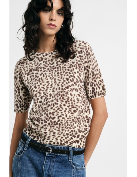Camisola com estampado animal e mangas curtas Please
