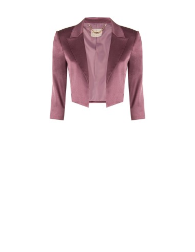 Casaco Spencer Crop Aberto em Cetim com Lapela Rinascimento