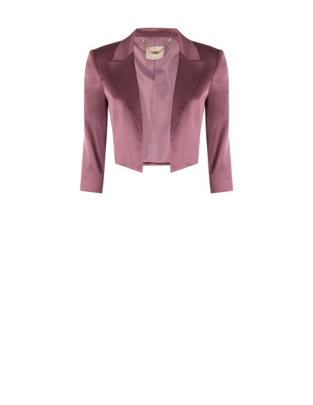 Casaco Spencer Crop Aberto em Cetim com Lapela Rinascimento