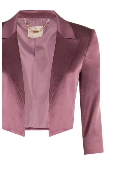 Casaco Spencer Cropped Aberto em Cetim com Lapela Rinascimento