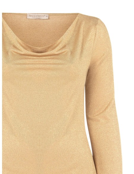 Top Curvy justo em lurex com efeito brilhante e decote redondo Rinascimento Curvy
