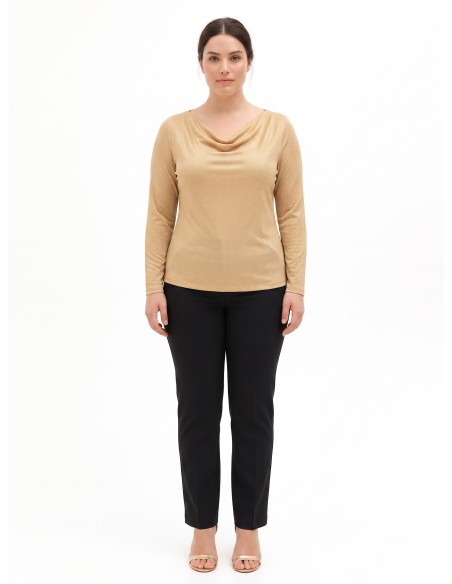 Top Curvy justo em lurex com efeito brilhante e decote em argola Rinascimento Curvy