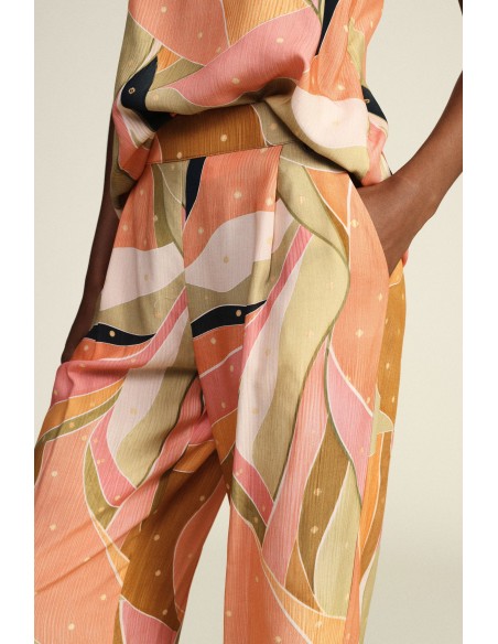 Calças Palazzo de Perna Larga com Estampado Abstrato Dixie