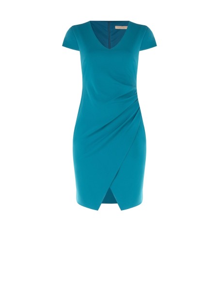 Vestido Curvy justo em scuba crepe com decote em V franzido de um lado Rinascimento Curvy