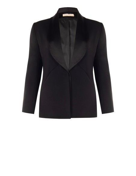 Blazer Curvy cintado em crepe scuba com gola de xaile em cetim Rinascimento Curvy
