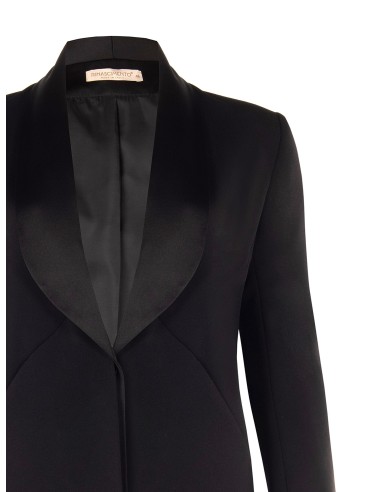 Blazer cintado curvy em crepe scuba com gola de xaile em cetim Rinascimento Curvy