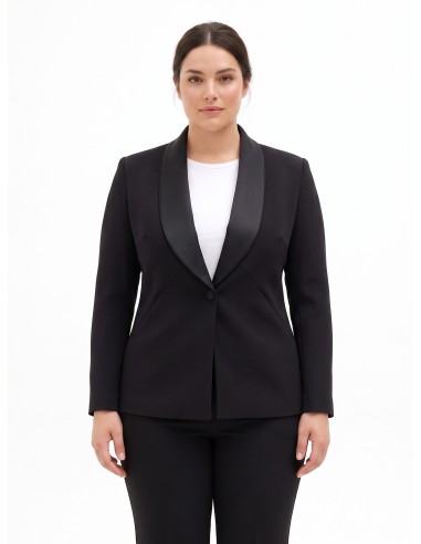 Blazer Curvy cintado em crepe scuba com gola de xaile em cetim Rinascimento Curvy