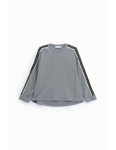 Camisola de gola redonda com riscas nas mangas Please
