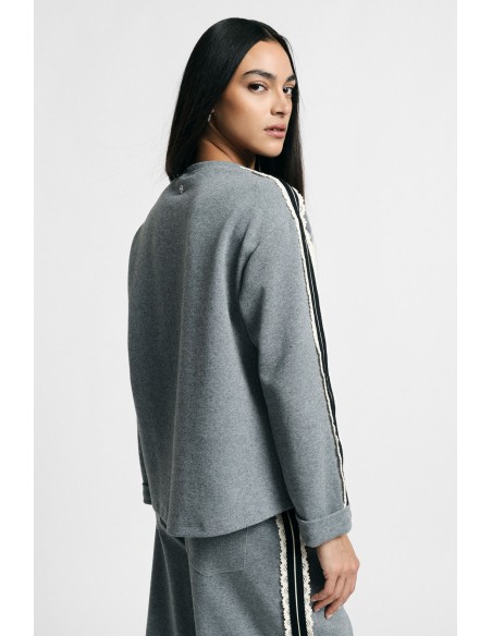 Sweatshirt de gola redonda com riscas nas mangas Please