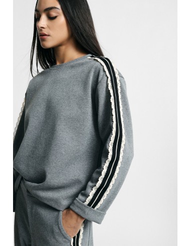 Sweatshirt de gola redonda com riscas nas mangas Please