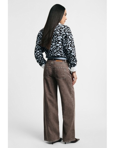 Jeans Palazzo de Perna Reta com Lavagem Please