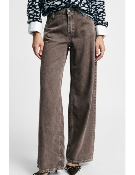 Jeans Palazzo de Perna Direita com Lavagem Please