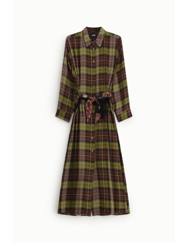 Vestido Comprido aos Quadrados com Cinto de Lenço Dixie