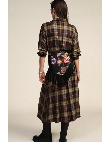 Vestido comprido aos quadrados com cinto-foulard Dixie