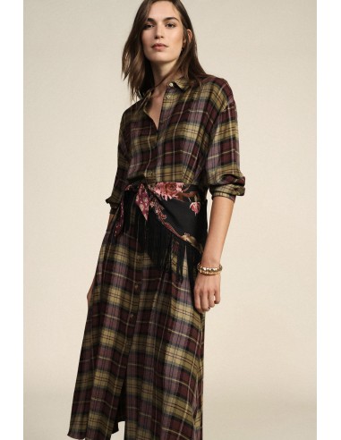 Vestido comprido aos quadrados com cinto de lenço Dixie