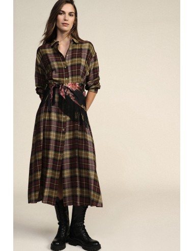 Vestido comprido aos quadrados com cinto de lenço Dixie