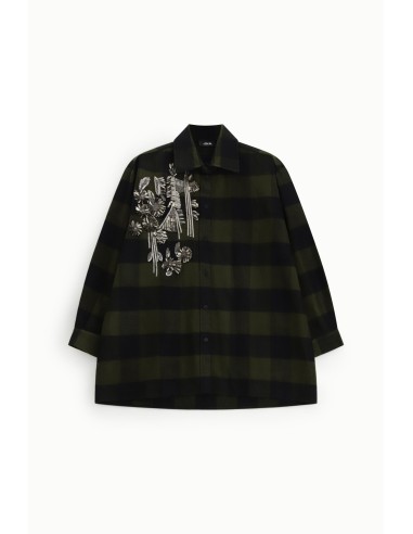 Camisa oversized aos quadrados com bordado floral Dixie