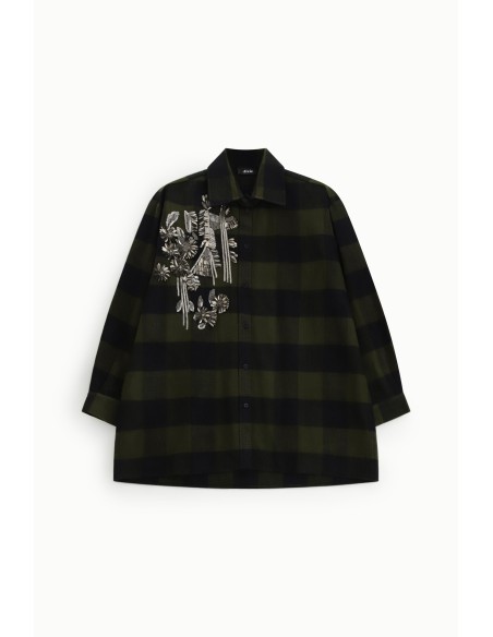 Camisa oversized aos quadrados com bordado floral Dixie