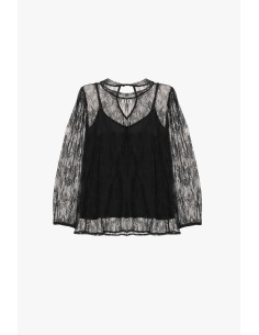 Top de manga comprida em renda transparente Dixie 2