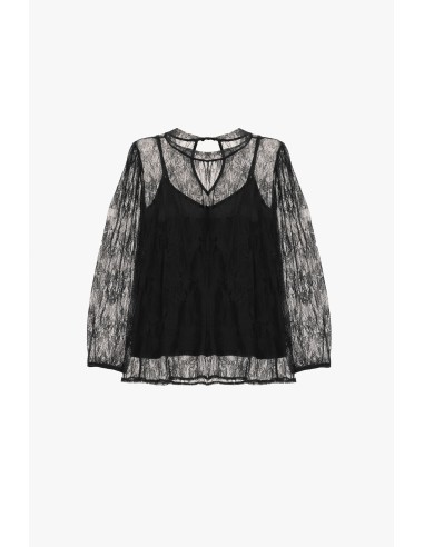 Top de manga comprida em renda transparente Dixie
