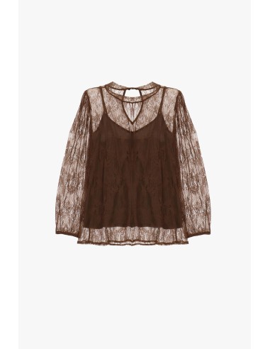 Top de manga comprida em renda transparente Dixie