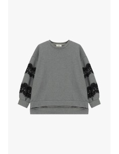 Sweatshirt Largo Com Aplicações De Renda Nas Mangas Dixie 2