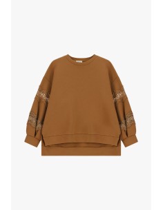 Sweatshirt Largo Com Aplicações De Renda Nas Mangas Dixie