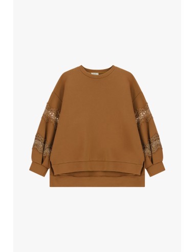 Sweatshirt Largo Com Aplicações De Renda Nas Mangas Dixie