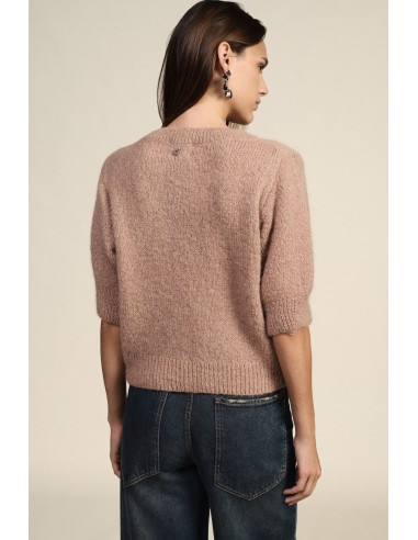 Camisola de gola redonda com mangas de meio comprimento e aplicação de joia Dixie