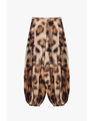 Calças Palazzo com Padrão de Leopardo e Bainha Elástica Dixie