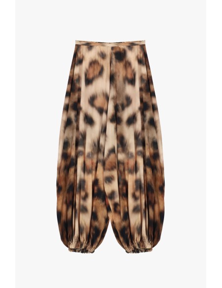 Calças Palazzo com Padrão de Leopardo e Bainha Elástica Dixie