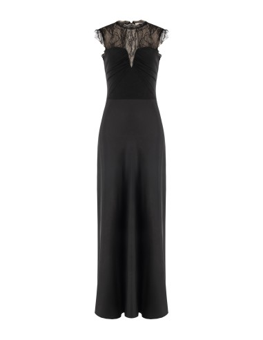 Vestido comprido em cetim com inserção em renda Chantilly Rinascimento
