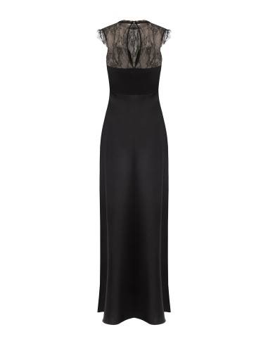 Vestido comprido em cetim com aplicação de renda Chantilly Rinascimento