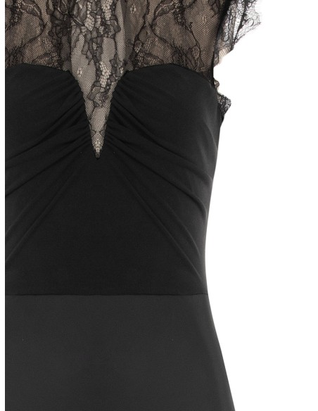 Vestido comprido em cetim com aplicação de renda Chantilly Rinascimento